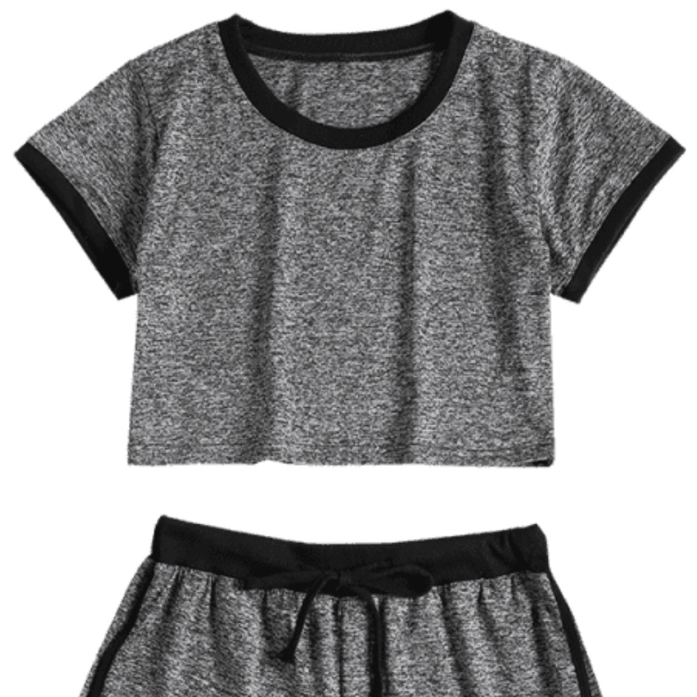 Zaful Grey/Black Crop Top/Shorts Set- Medium